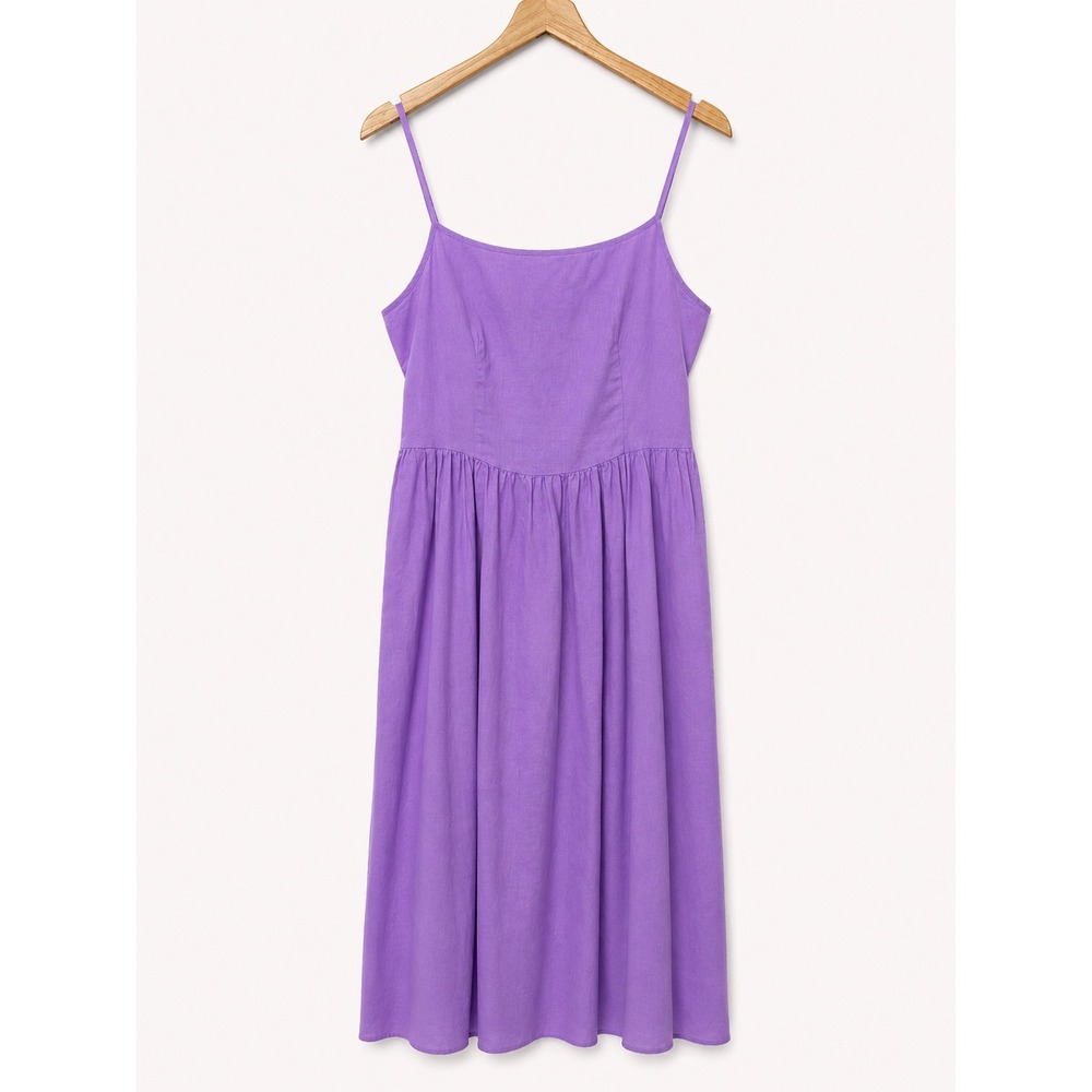 Gap Beachy Linen Blend Midi Sun Dress Size L Bright Purple Coastal Lightweight